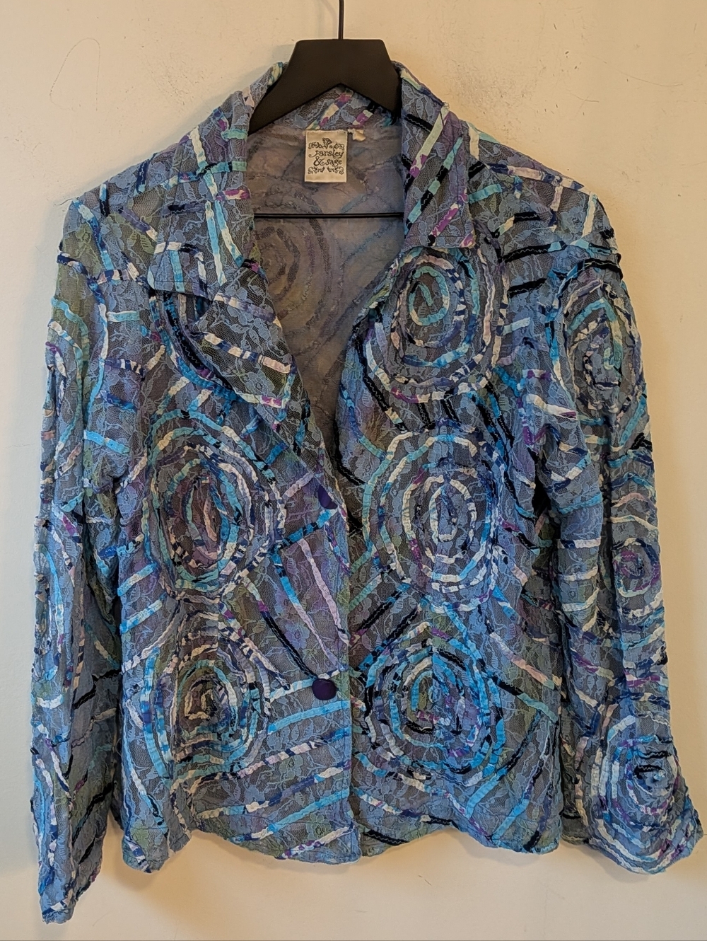 Parsley & Sage Women's Multi Color Lace Textured Artsy Shirt Jacket Large